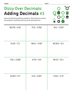Dizzy Over Decimals: Adding Decimals #3
