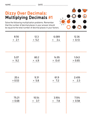 Dizzy Over Decimals: Multiplying Decimals #1