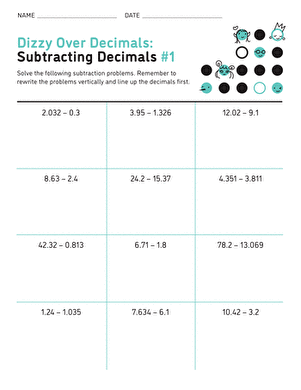 Dizzy Over Decimals: Subtracting Decimals #1