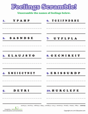 Feelings Word Scramble