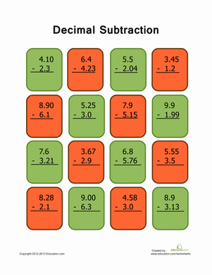 Decimal Subtraction Practice #2