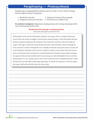 Paraphrasing: Photosynthesis