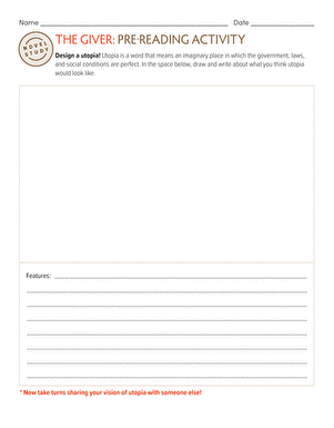 Novel Study: The Giver: Pre-Reading Activity