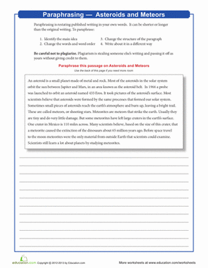 Paraphrasing: Asteroids and Meteors