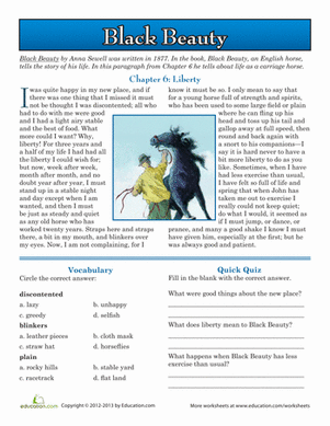 Black Beauty Reading Comprehension