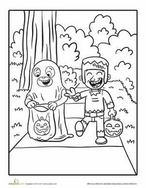 Color the Ghost and Frankenstein Kids