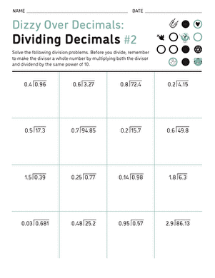 Dizzy Over Decimals: Dividing Decimals #2