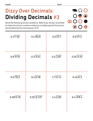 Dizzy Over Decimals: Dividing Decimals #3