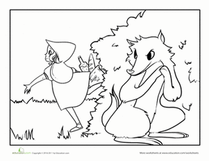 Little Red Riding Hood and Wolf Coloring Page