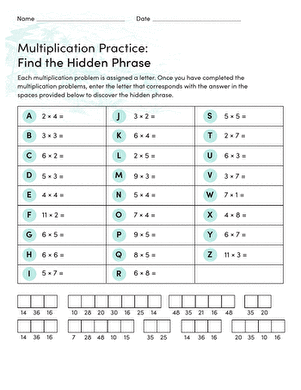 Multiplication Practice: Find the Hidden Phrase