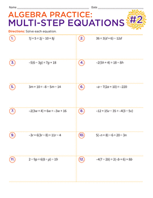Algebra Practice: Multi-Step Equations #2