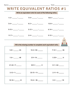 Equivalent Ratios 6th Grade Ratio Worksheets