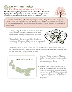 Novel Study: Anne of Green Gables: Pre-Reading Discussion Prompts