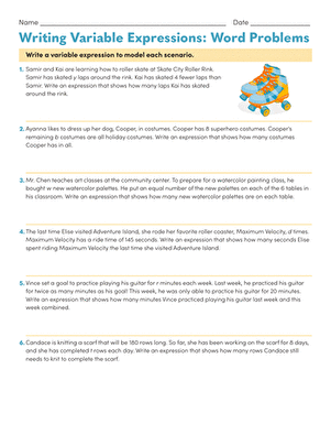 Writing Variable Expressions: Word Problems