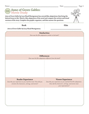 Novel Study: Anne of Green Gables: Movie Study