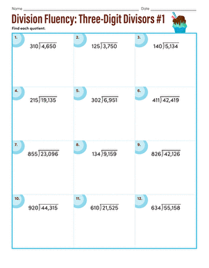 Division Fluency: Three-Digit Divisors #1