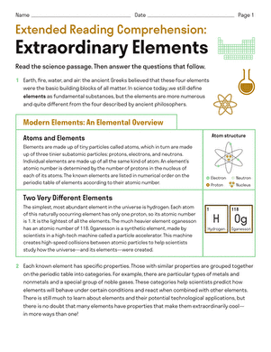 Extended Informational Reading Comprehension: Extraordinary Elements
