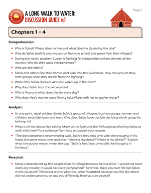 Novel Study: A Long Walk to Water: Discussion Guide #1