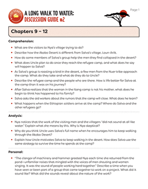 Novel Study: A Long Walk to Water: Discussion Guide #2