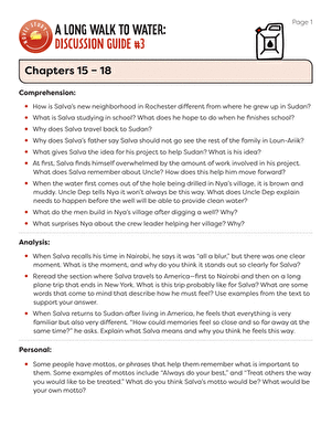 Novel Study: A Long Walk to Water: Discussion Guide #3