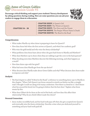 Novel Study: Anne of Green Gables: Discussion Guide #5