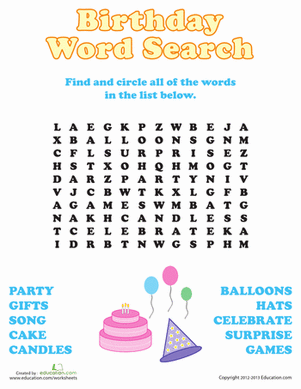 Birthday Word Search