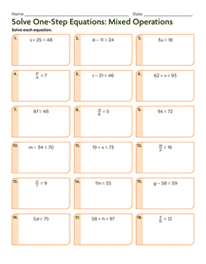 Solve One-Step Equations: Mixed Operations
