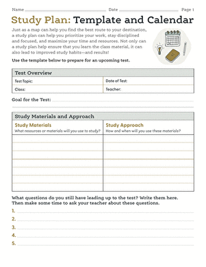 Study Plan: Template and Calendar
