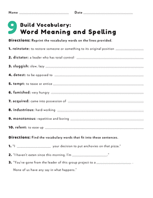 Build Vocabulary: Word Meaning and Spelling #9