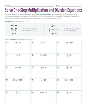 Solve One-Step Multiplication and Division Equations