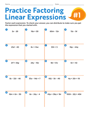 Practice Factoring Linear Expressions #1
