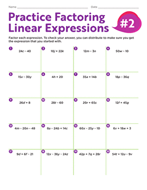 Practice Factoring Linear Expressions #2