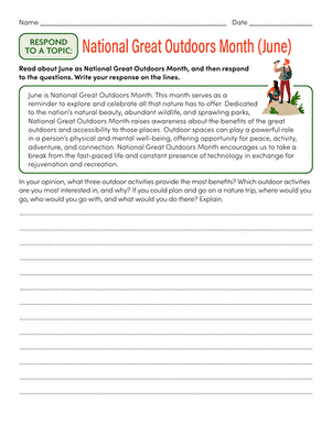 Respond to a Topic: National Great Outdoors Month (June)