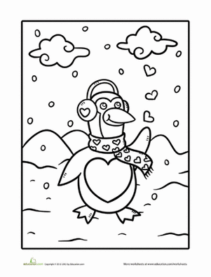 Valentine Penguin Coloring Page