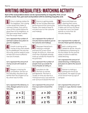 Writing Inequalities: Matching Activity