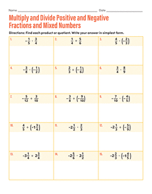 Multiply and Divide Positive and Negative Fractions and Mixed Numbers