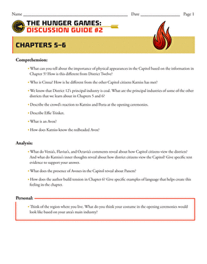 Novel Study: The Hunger Games: Discussion Guide #2