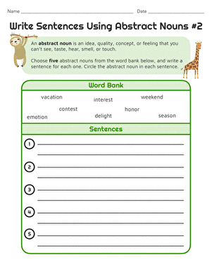 Write Sentences Using Abstract Nouns #2