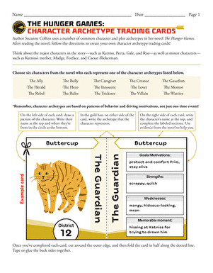Novel Study: The Hunger Games: Character Archetype Trading Cards
