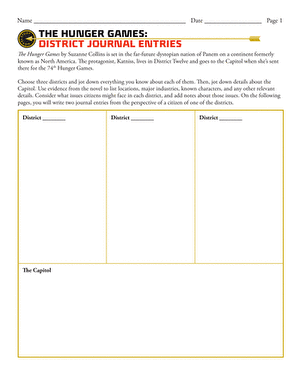 Novel Study: The Hunger Games: District Journal Entries