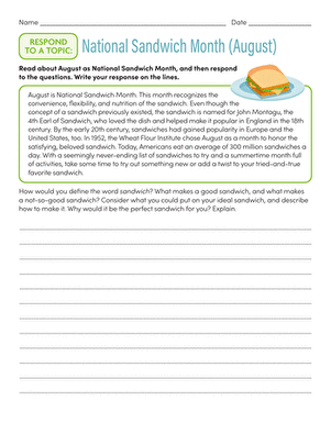 Respond to a Topic: National Sandwich Month (August)