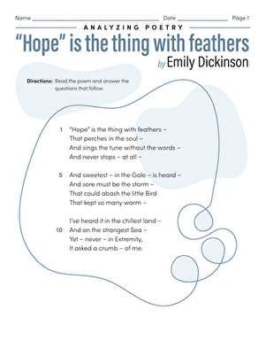 Analyzing Poetry:  “‘Hope’ is the thing with feathers by Emily Dickinson”
