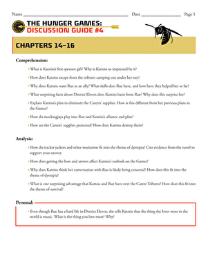 Novel Study: The Hunger Games: Discussion Guide #4