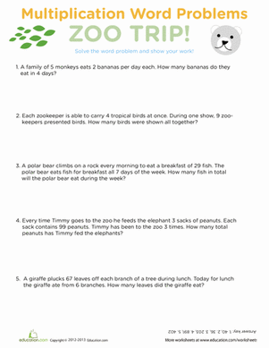 Multiplication Word Problems: Zoo