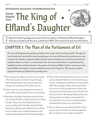 Extended Reading Comprehension: Excerpt Adapted From 'The King of Elfland’s Daughter'