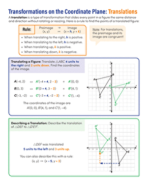 Transformations on the Coordinate Plane: Translations Handout