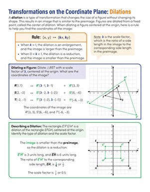 Transformations on the Coordinate Plane: Dilations Handout