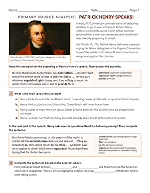 Primary Source Analysis: Patrick Henry Speaks!