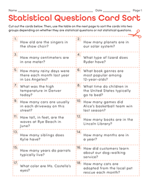 Statistical Questions Card Sort