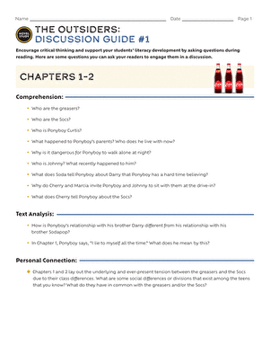 Novel Study: The Outsiders: Discussion Guide #1